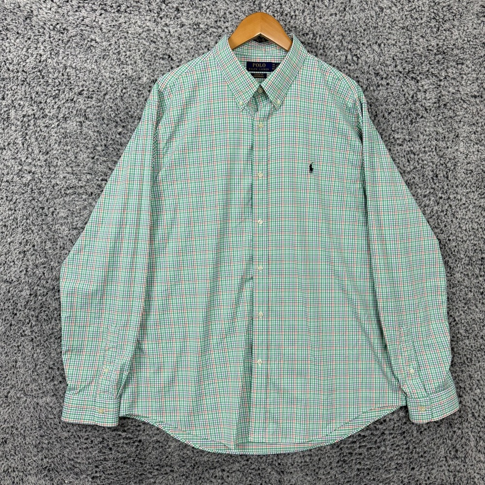 Polo Ralph Lauren Shirt Mens 2XL Green Plaid Performance Stretch Button Down